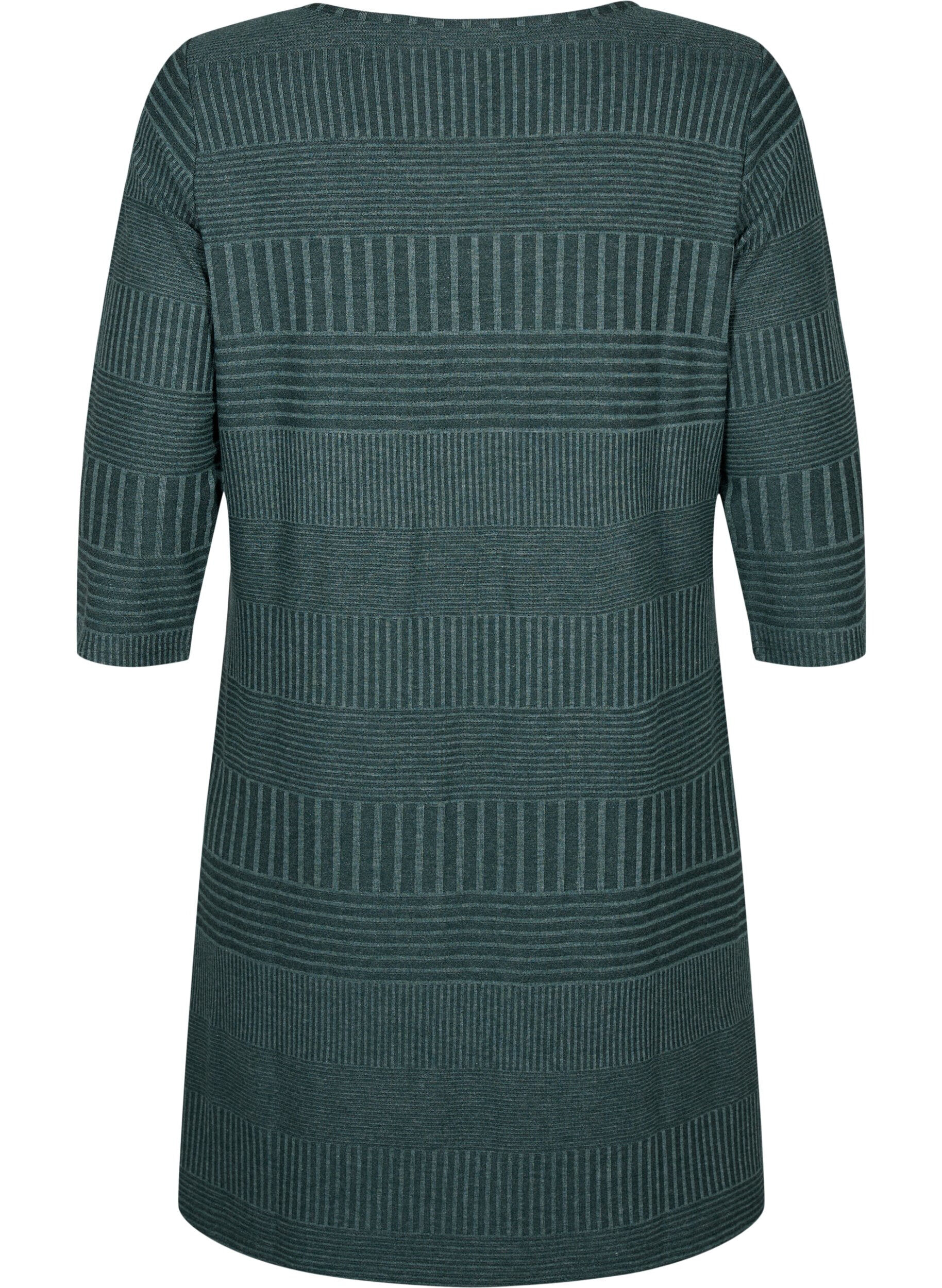 Zizzi Kjole med 3/4-lange ermer og stripem&oslash;nster, Scarab Melange, Packshot image number 1