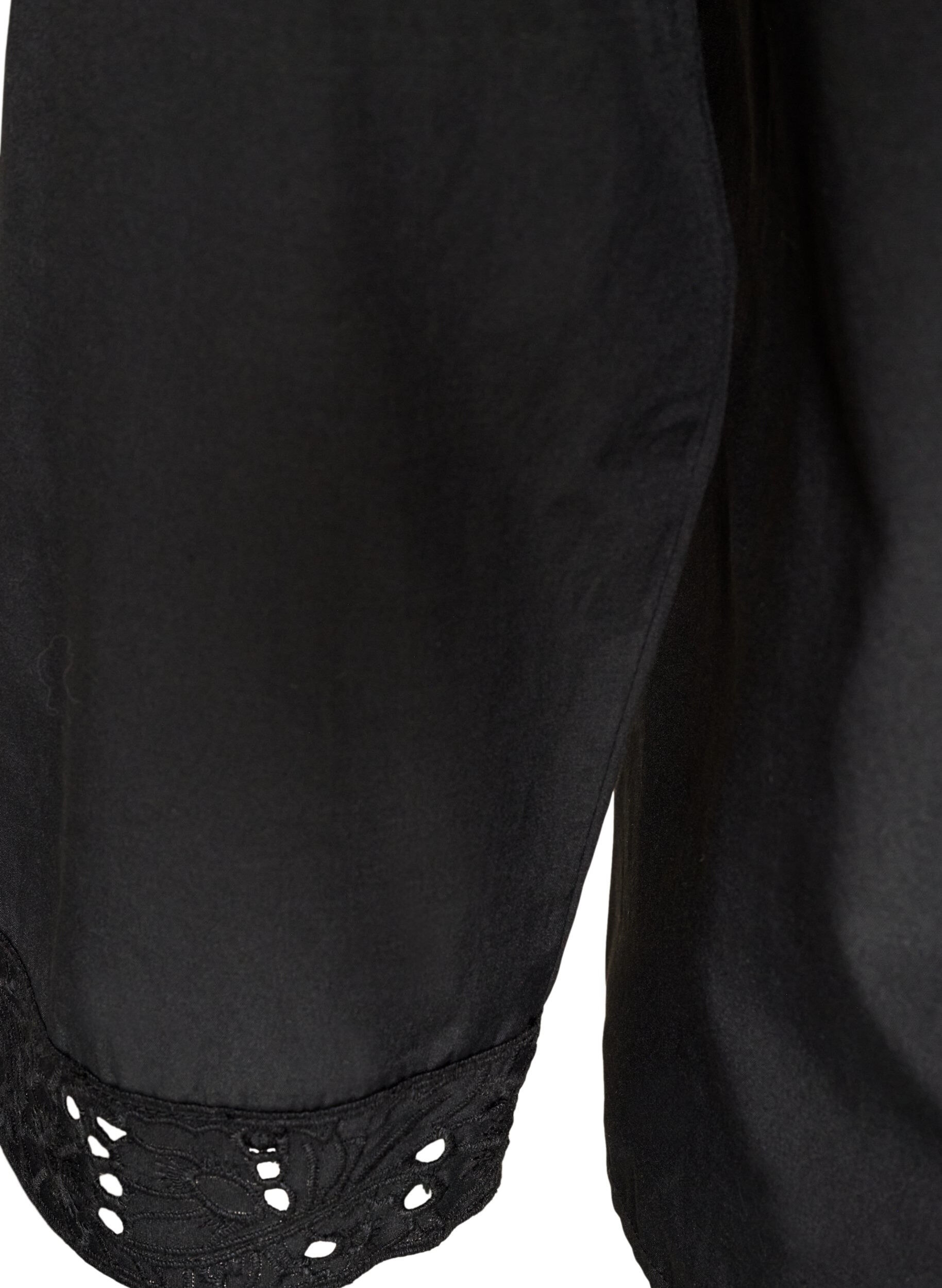 ZizziSkjortebluse med broderie anglaise, Svart, Packshot image number 3