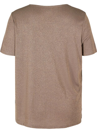 T-skjorte med glimmer og v-hals, Golden, Packshot image number 1