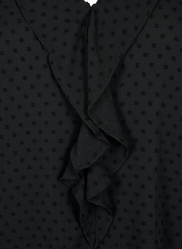 Bluse med volanger og prikkete tekstur, Black, Packshot image number 2