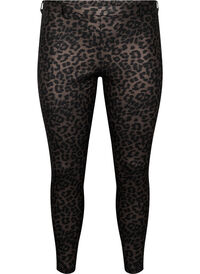 Belagte leggings med leopardmønster og kort lengde, Brun Belagte leggings med leopardmønster og kort lengde