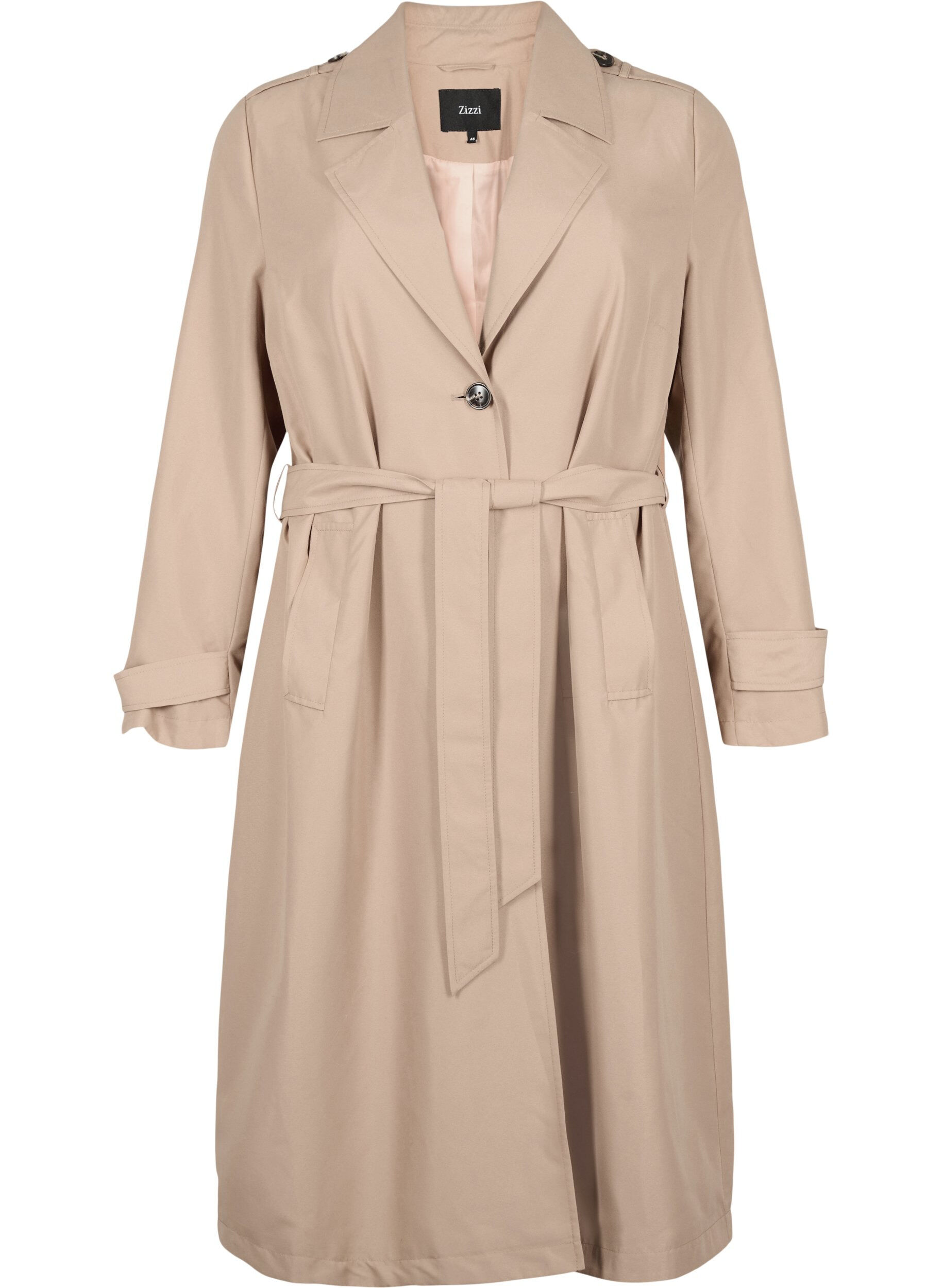 Zizzi Lang trenchcoat med belte, Nomad, Packshot image number 0