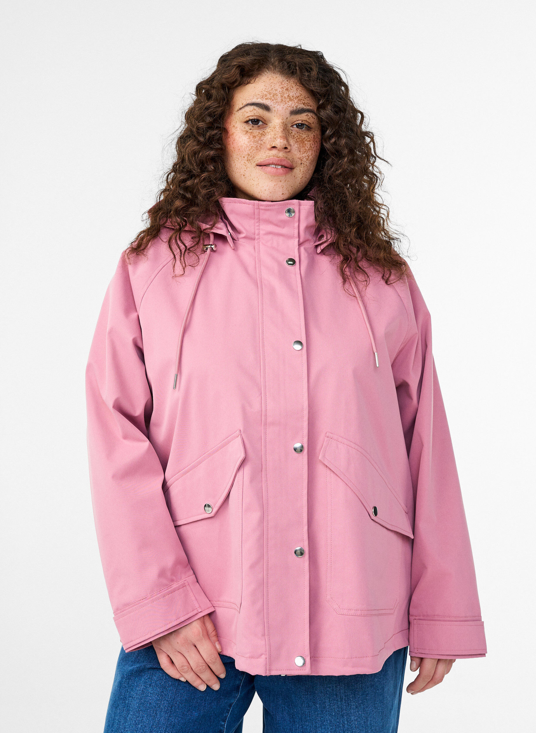 Kort v&aring;rjakke med avtagbar hette, Rosa, Model