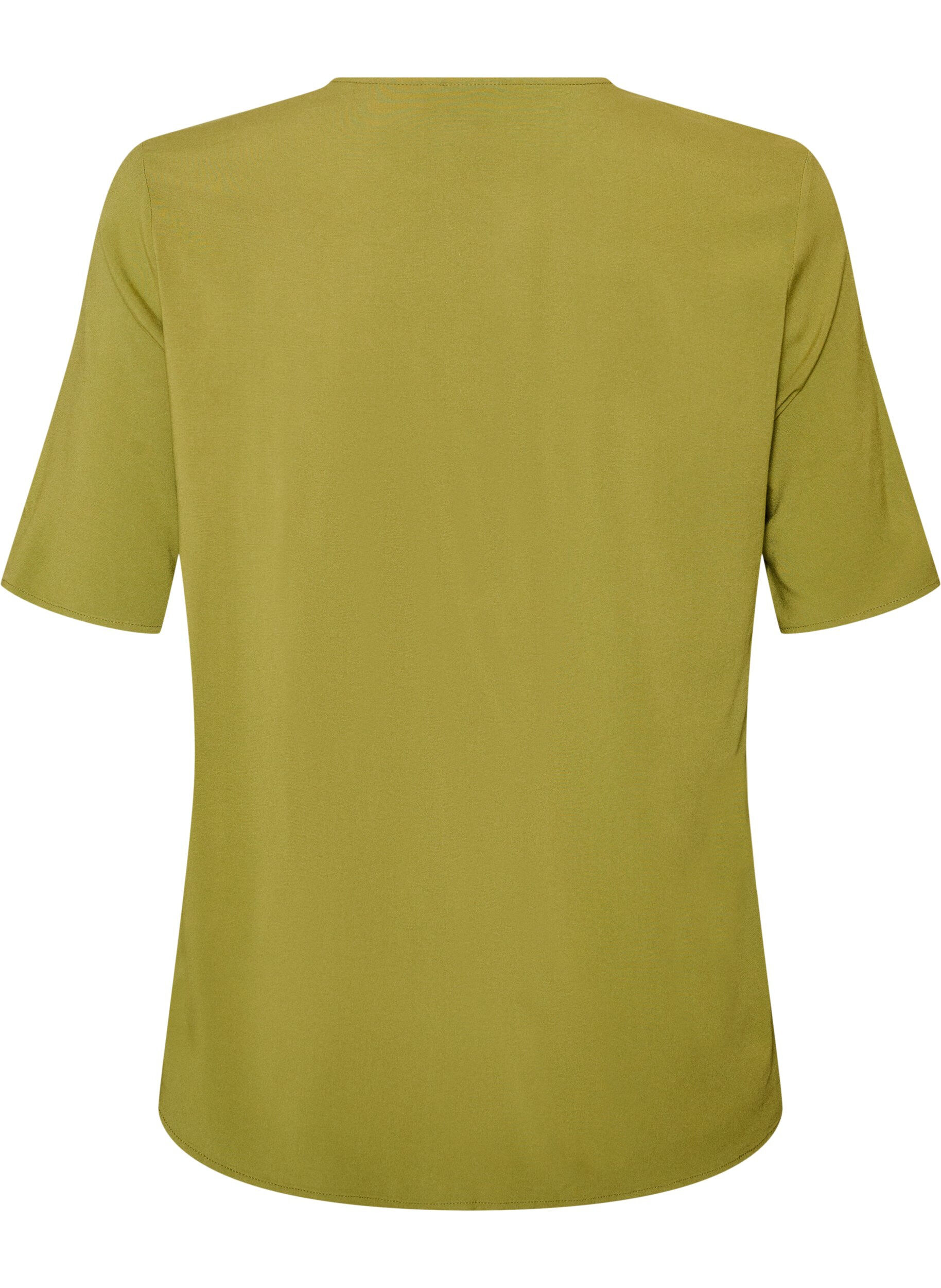 ZizziVevet bluse med korte ermer og rund hals, Gr&oslash;nn, Packshot image number 1