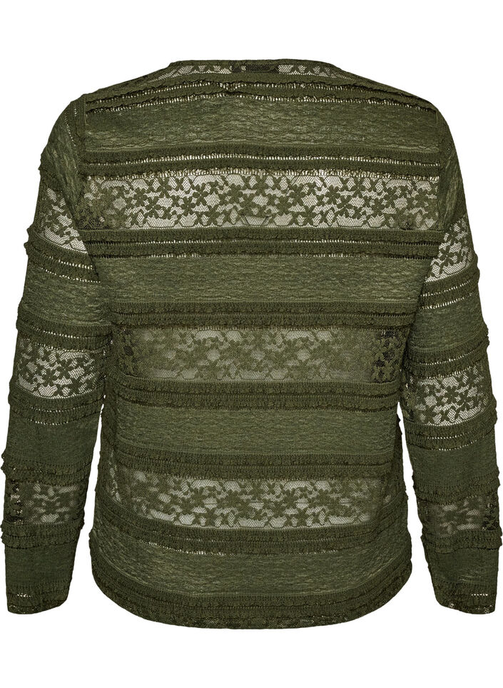 Bluse med blonder og lange ermer, Gr&oslash;nn, Packshot image number 1