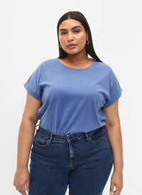 Kortermet T-skjorte i bomullsblanding, Moonlight Blue, Model