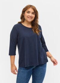 Basis T-skjorte i bomull med 3/4 ermer, Navy Blazer, Model