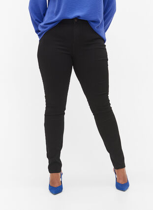 Super slim Amy jeans med høyt liv, Black, Model image number 4