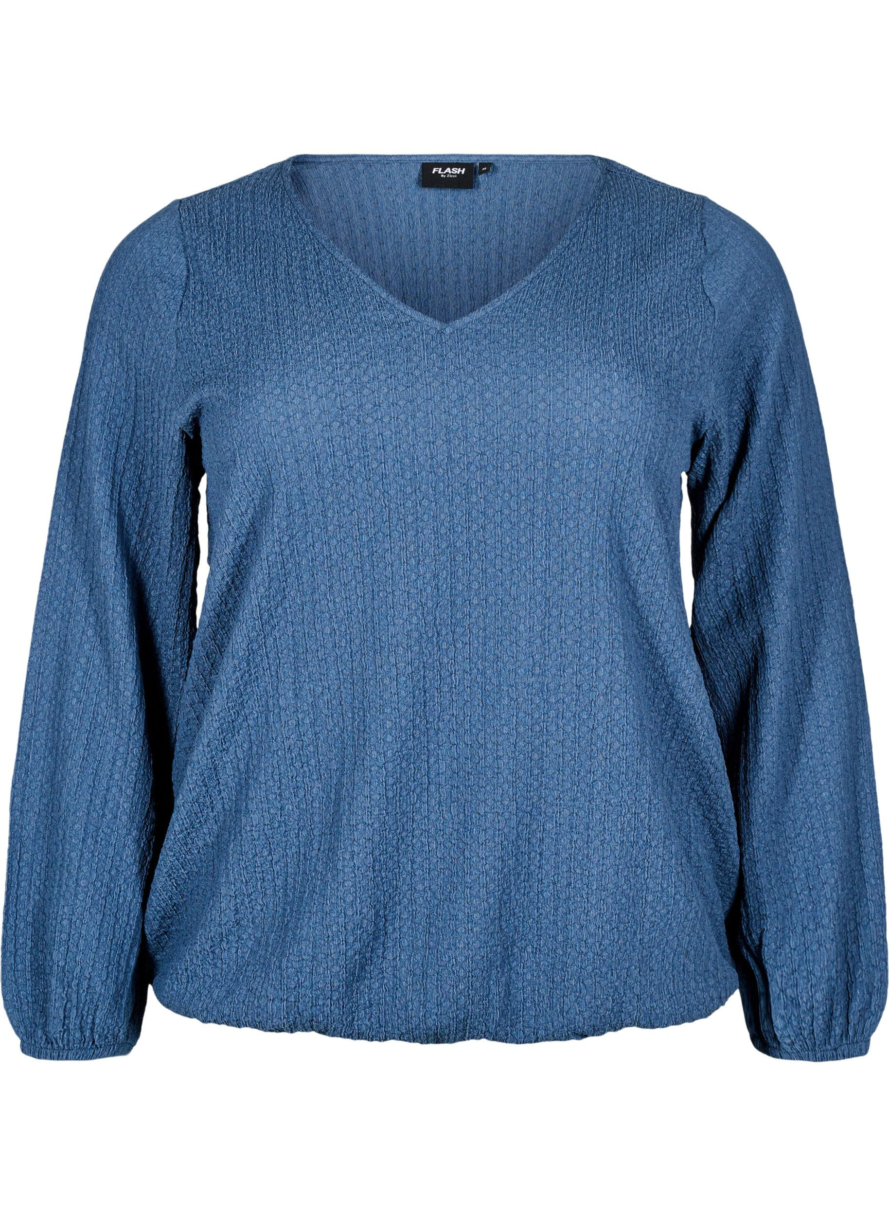 Zizzi FLASH - Bluse med tekstur og lange ermer, Bl&aring;, Packshot image number 0
