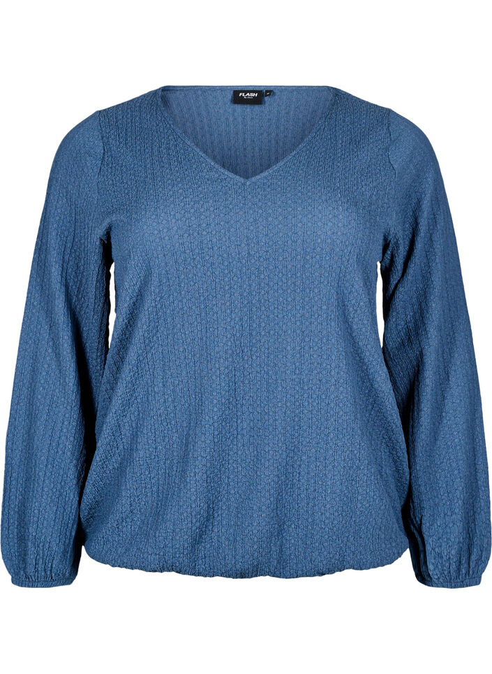 FLASH - Bluse med tekstur og lange ermer, Sargasso Sea, Packshot image number 0