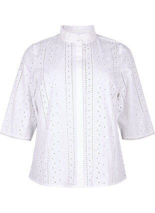 Bomullsskjorte med hullmønster, Bright White, Packshot image number 0