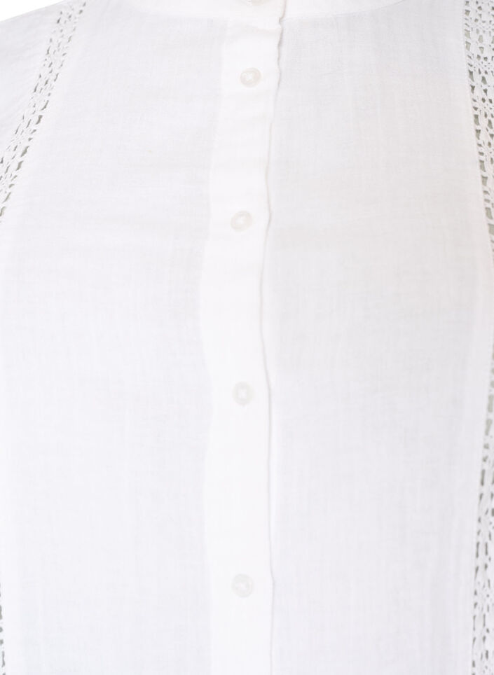 Kortermet bluse i bomullsmusselin med heklet kant, Hvit, Packshot image number 2
