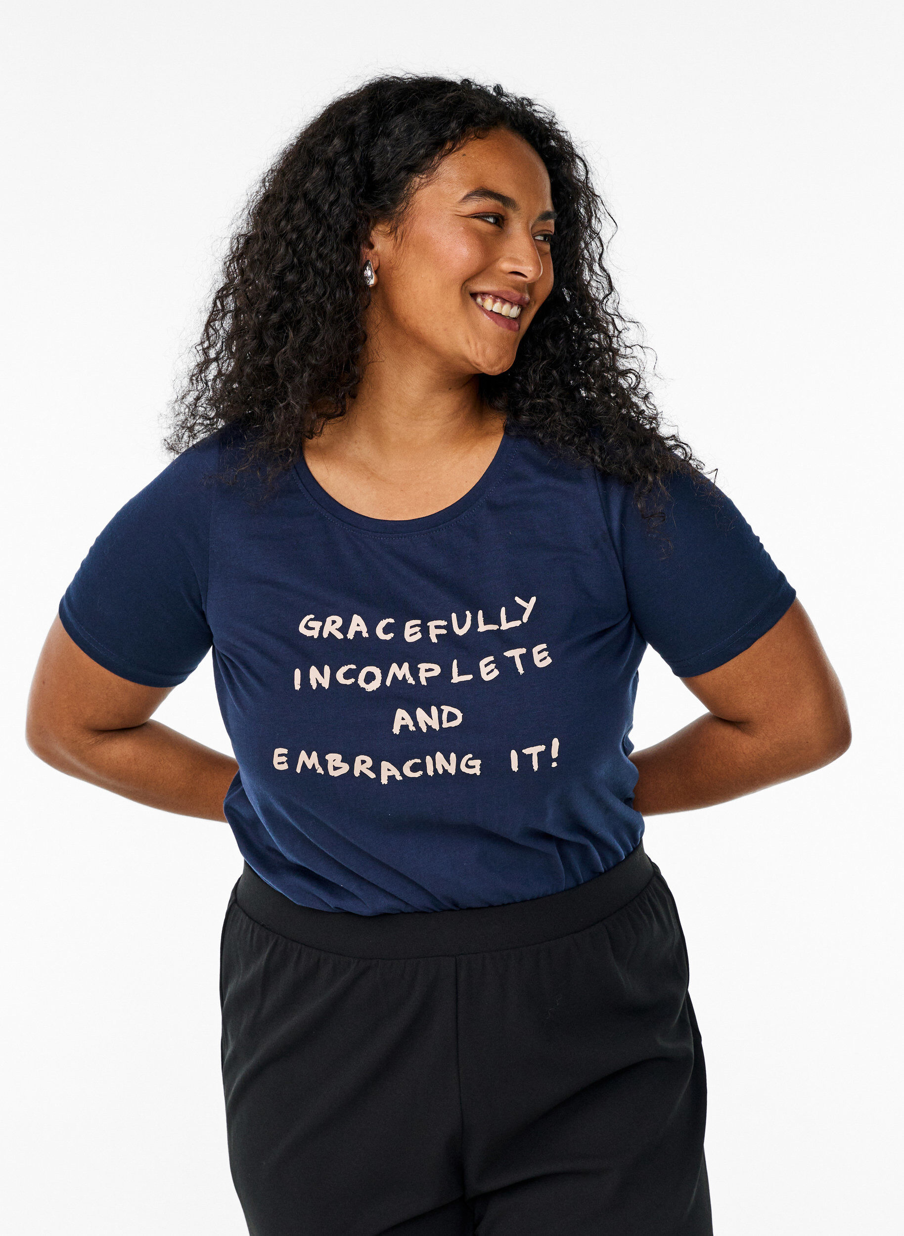 Zizzi FLASH - T-skjorte med motiv, Bl&aring;, Model image number 0