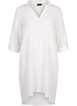 Stripet kjole i bomull og lin, White, Packshot image number 0
