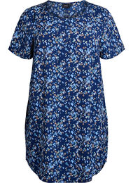 Kjole med trykk og korte ermer, Blue Ditsy Flower
