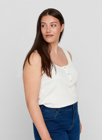 Topp med rund hals i et ribbet materiale, Bright White, Model