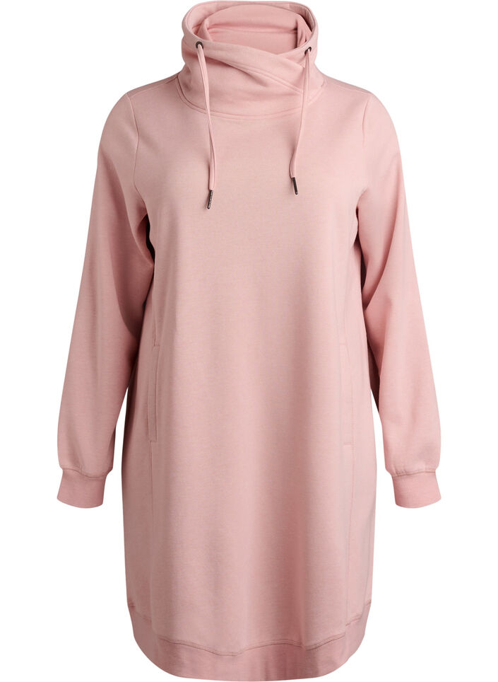 Kort genserkjole med h&oslash;y hals og lommer, Rosa, Packshot image number 0