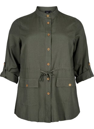 Skjorte i linblanding med lommer, Thyme, Packshot image number 0