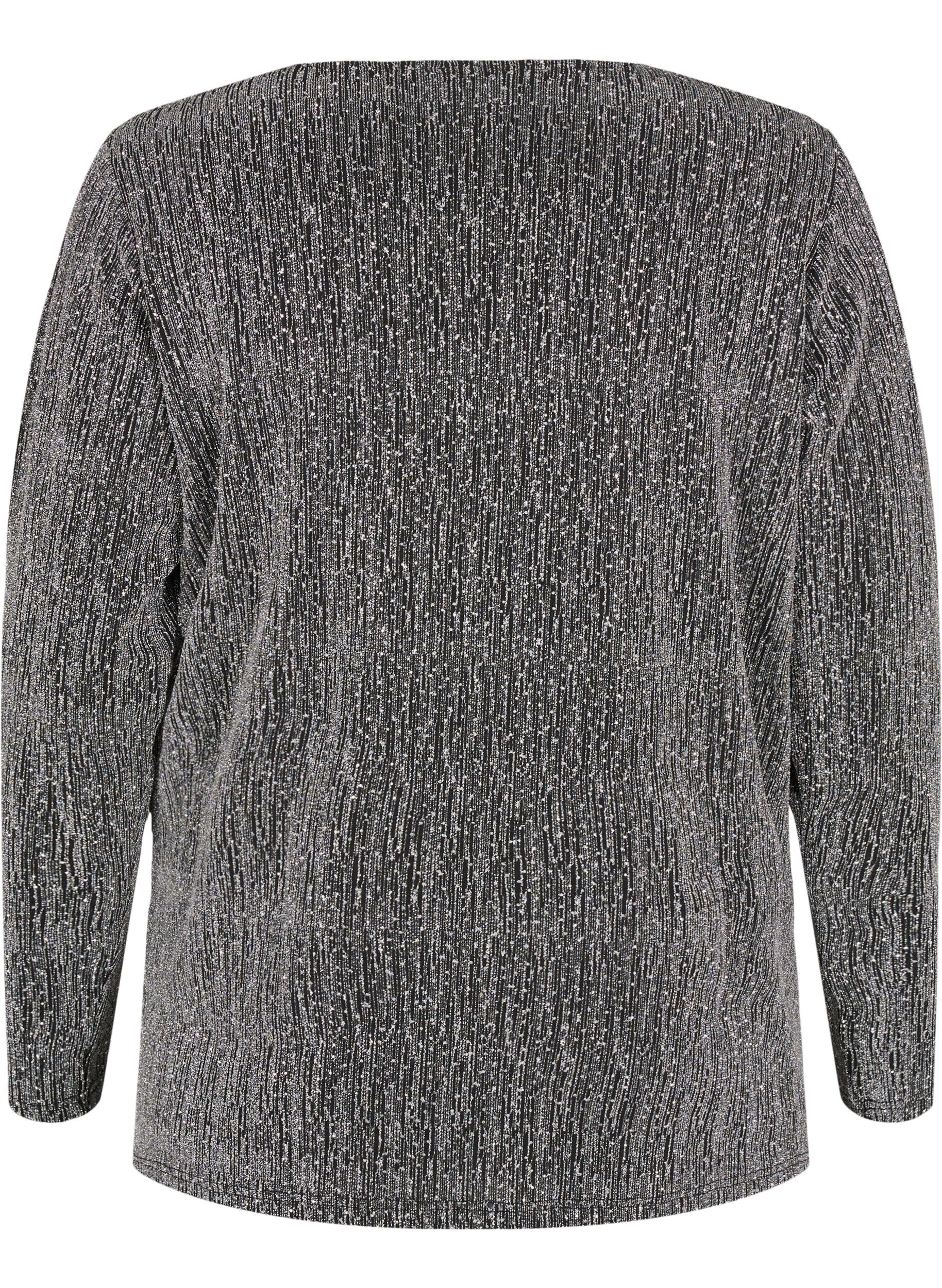 Zizzi Omslagslook glitter festtopp, Svart, Packshot image number 1