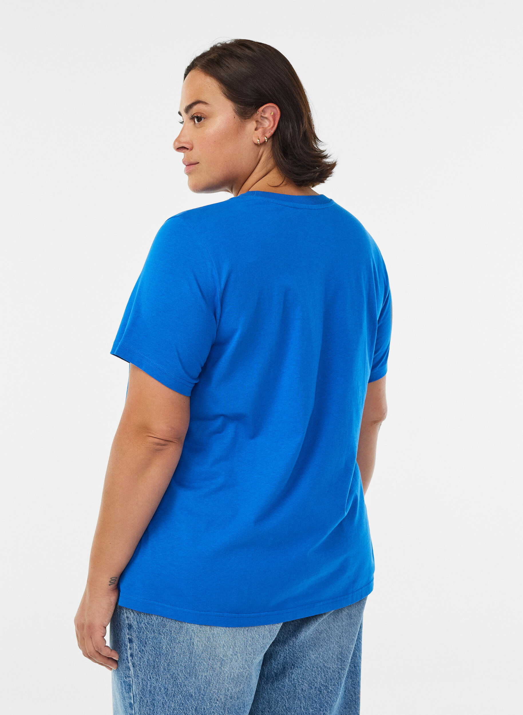 ZizziBasic T-skjorte i bomull med rund hals, Bl&aring;, Model image number 2