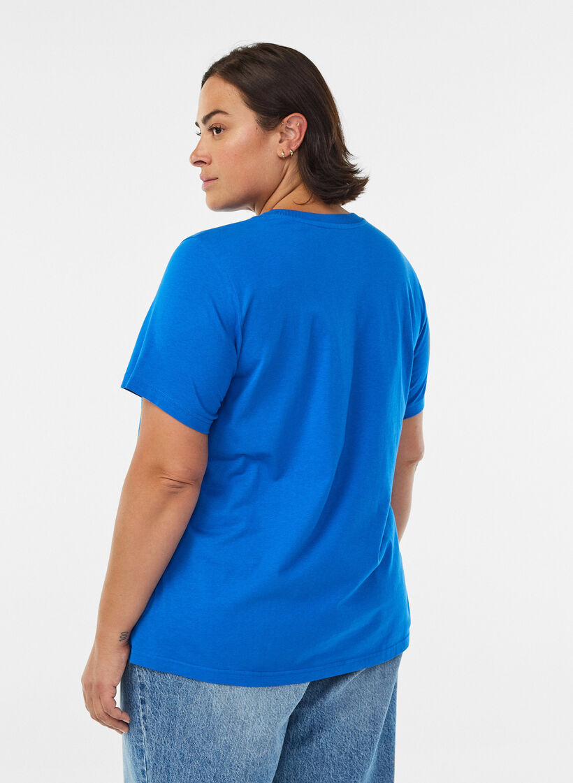 Basic T-skjorte i bomull med rund hals, Bl&aring;, Model image number 2