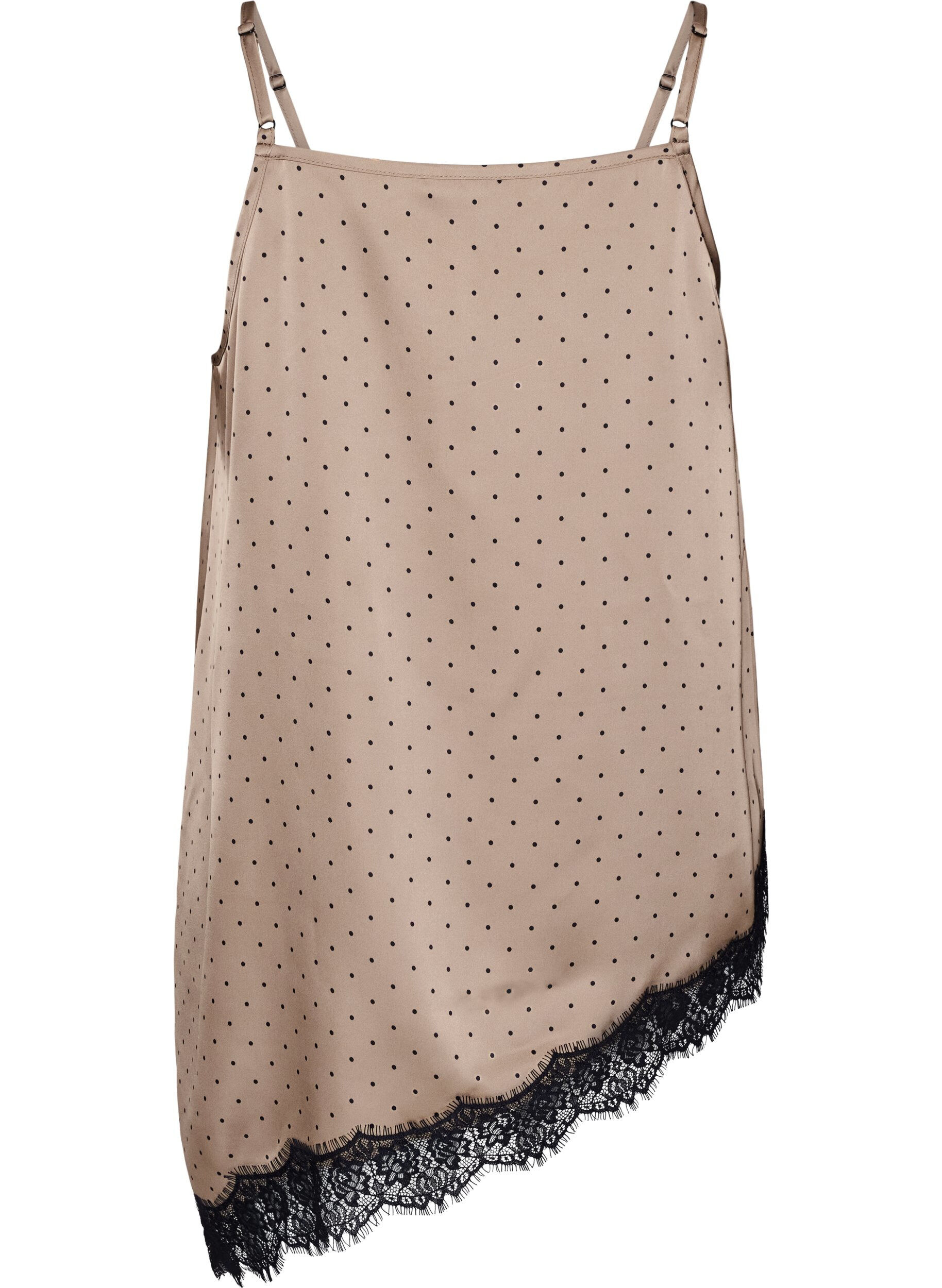 ZizziStroppetopp med blonder og asymmetrisk kant, Beige, Packshot image number 1