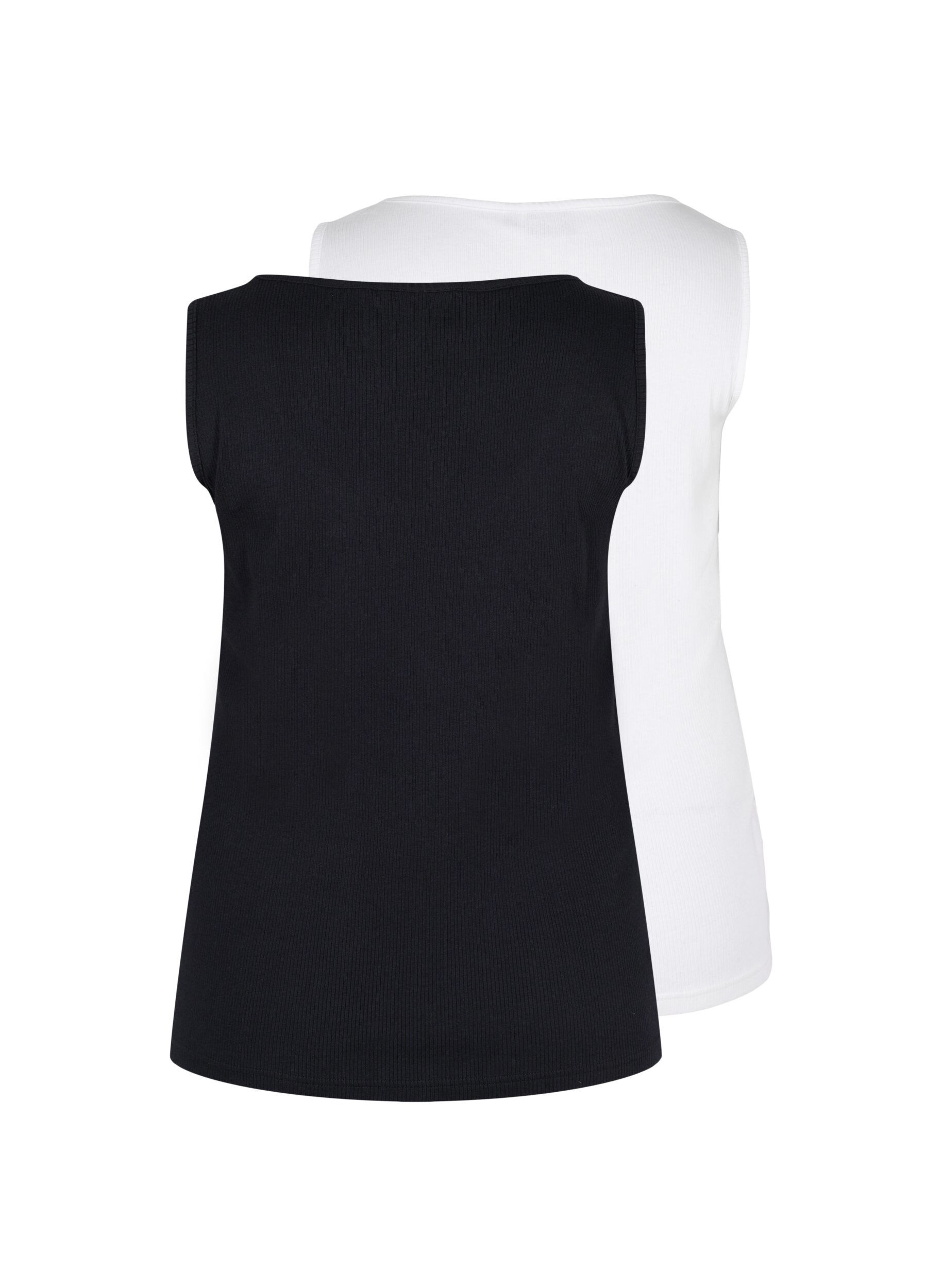 Zizzi Basis tanktopp i en ribbet struktur, 2 stk., Black/Bright White, Packshot image number 1