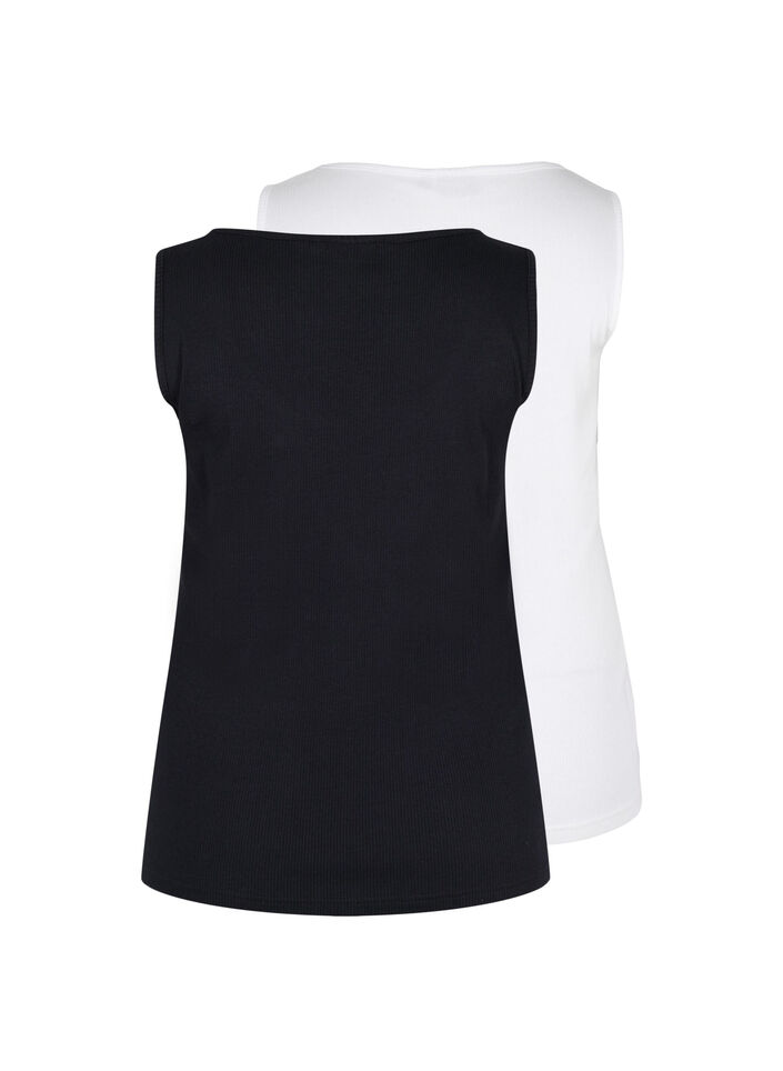 Basis tanktopp i en ribbet struktur, 2 stk., Black/Bright White, Packshot image number 1