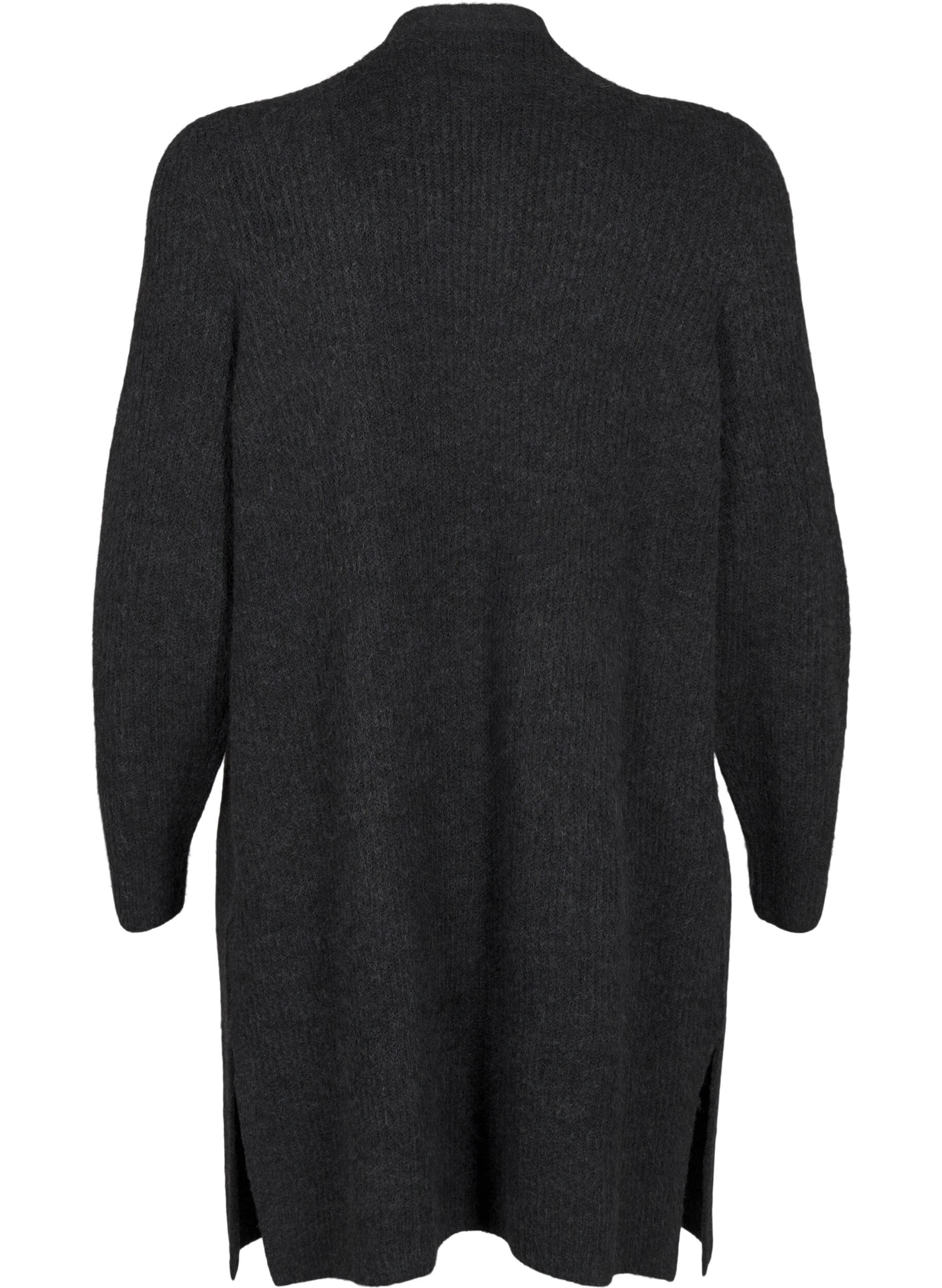 Zizzi FLASH - Ribbestrikket cardigan med splitter, Dark Grey Melange, Packshot image number 1