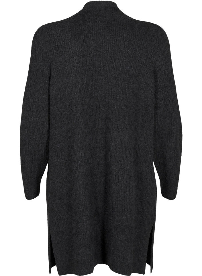 FLASH - Ribbestrikket cardigan med splitter, Dark Grey Melange, Packshot image number 1