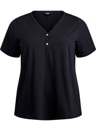 FLASH - T-skjorte med knappdetalj, Black