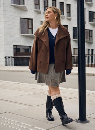 Zizzi Kort A-line skjørt, Brown Check, Image image number 0