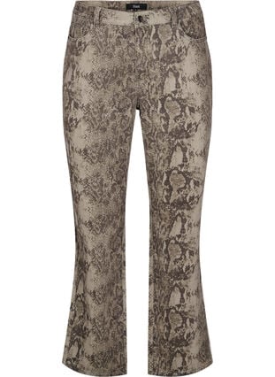 Zizzi Høymidjede Gemma-jeans med slangeprint, Light Snake AOP, Packshot image number 0