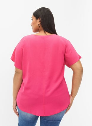 Bluse med korte ermer og rund hals, Raspberry Sorbet, Model image number 1