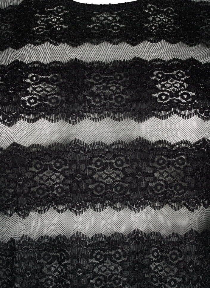 Midi-kjole med blonder og gjennomsiktig mesh, Black, Packshot image number 2