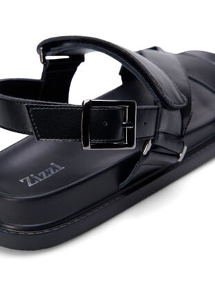 Sandal i skinn med bred passform og justerbare remmer, Black, Packshot image number 4