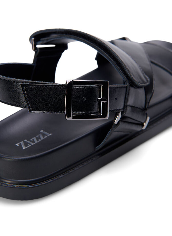 Sandal i skinn med bred passform og justerbare remmer, Svart, Packshot image number 4