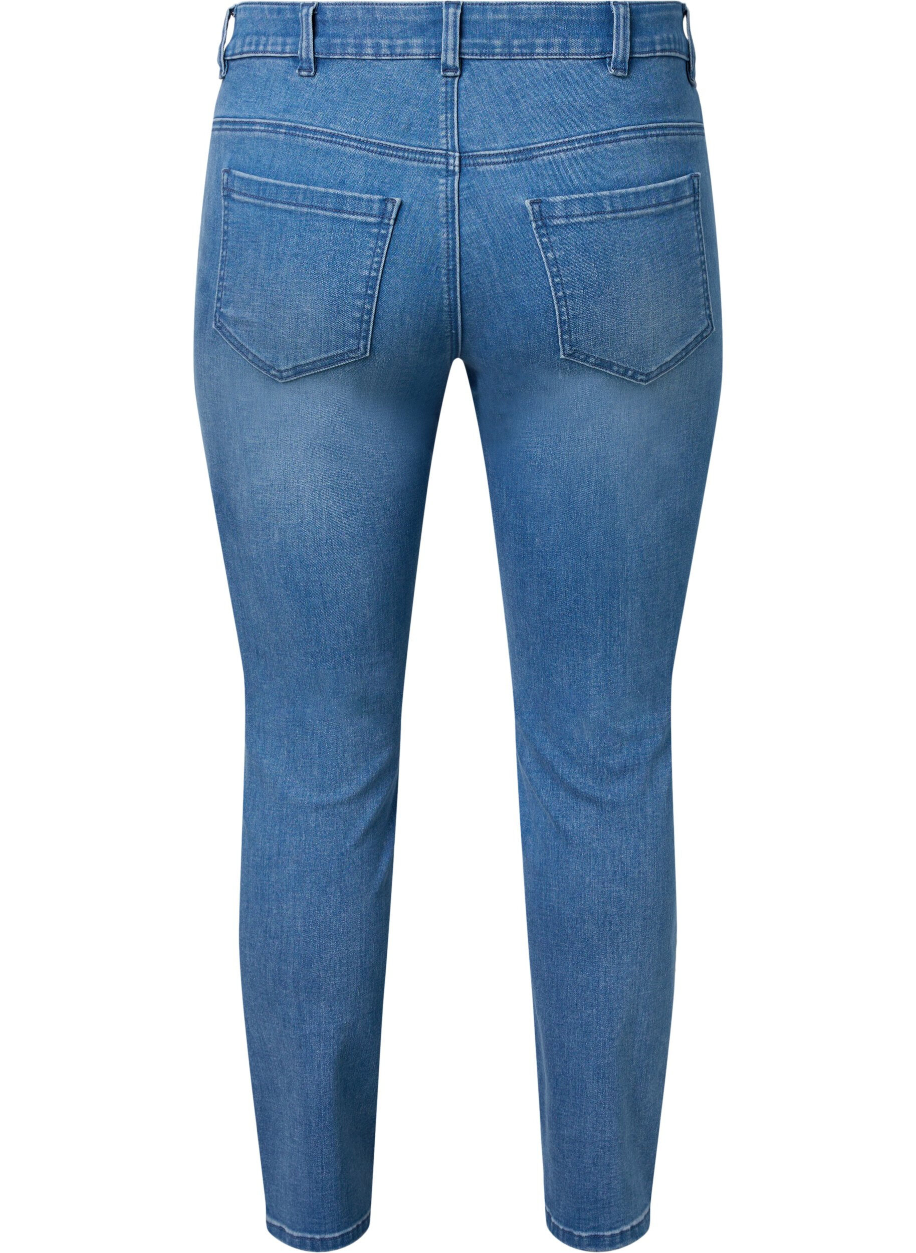 Zizzi Cropped Emily jeans med broderi, Blue denim, Packshot image number 1