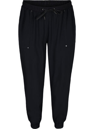 Bukser med lommer og strikkant, Black, Packshot image number 0