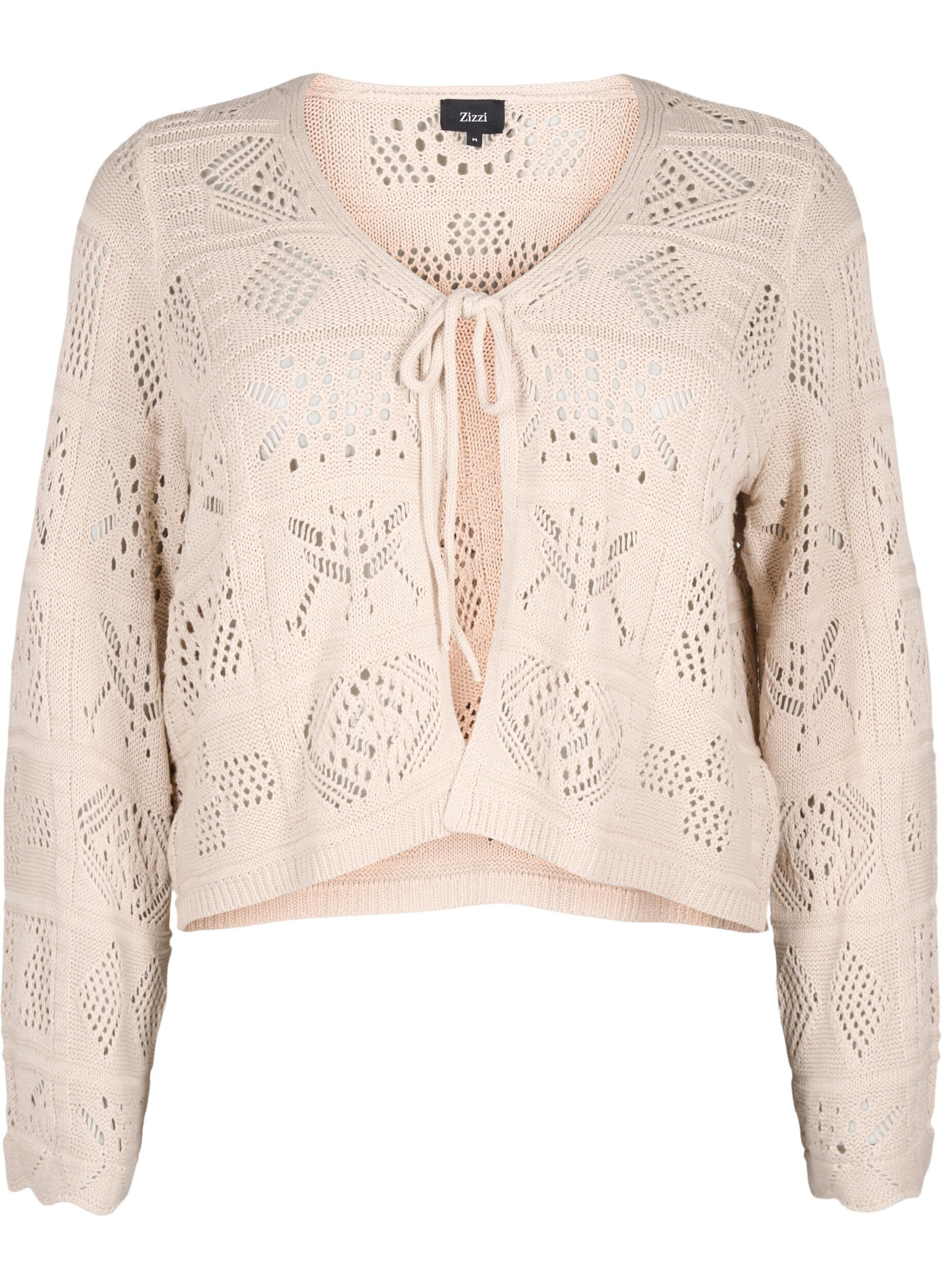 Zizzi Strikket cardigan med l&oslash;pesnor, Pumice Stone, Packshot image number 0