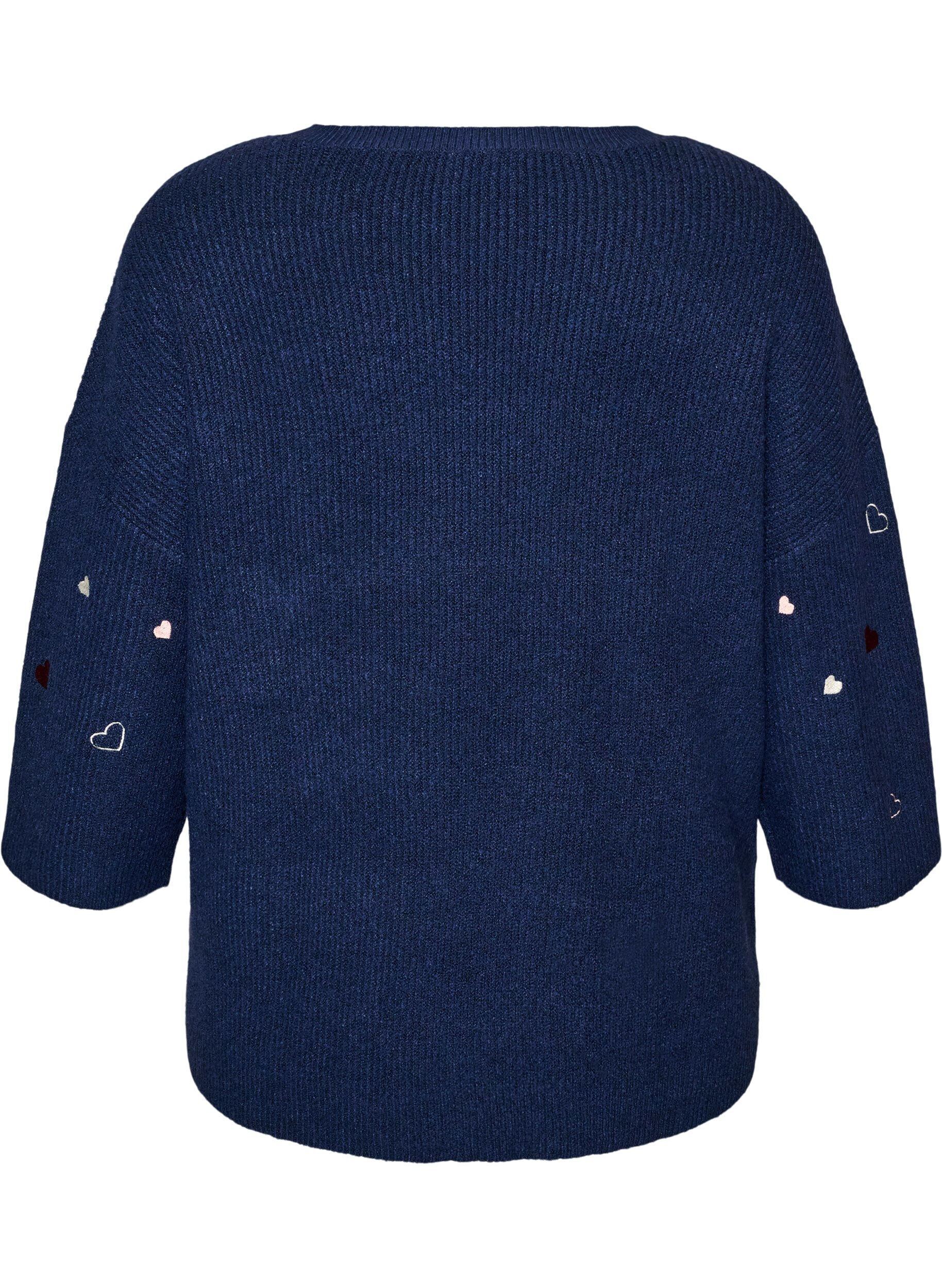 ZizziGenser med hjerter og 3/4 ermer, Bl&aring;, Packshot image number 1