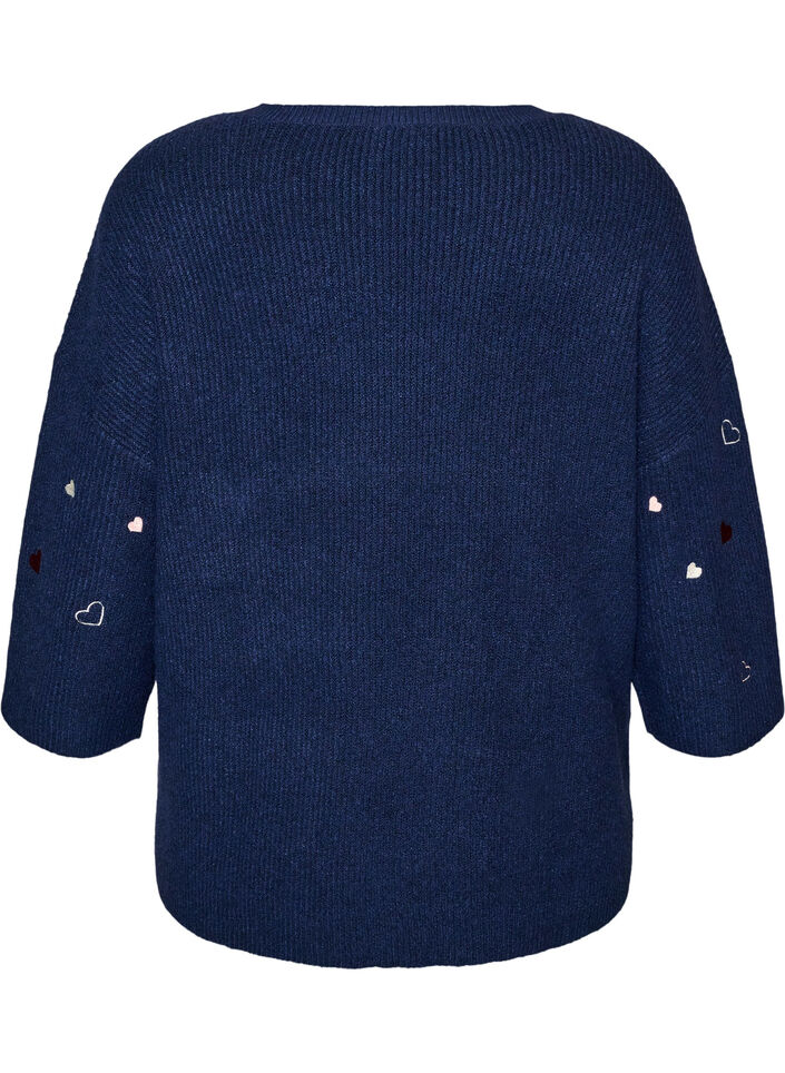 Genser med hjerter og 3/4 ermer, Bl&aring;, Packshot image number 1