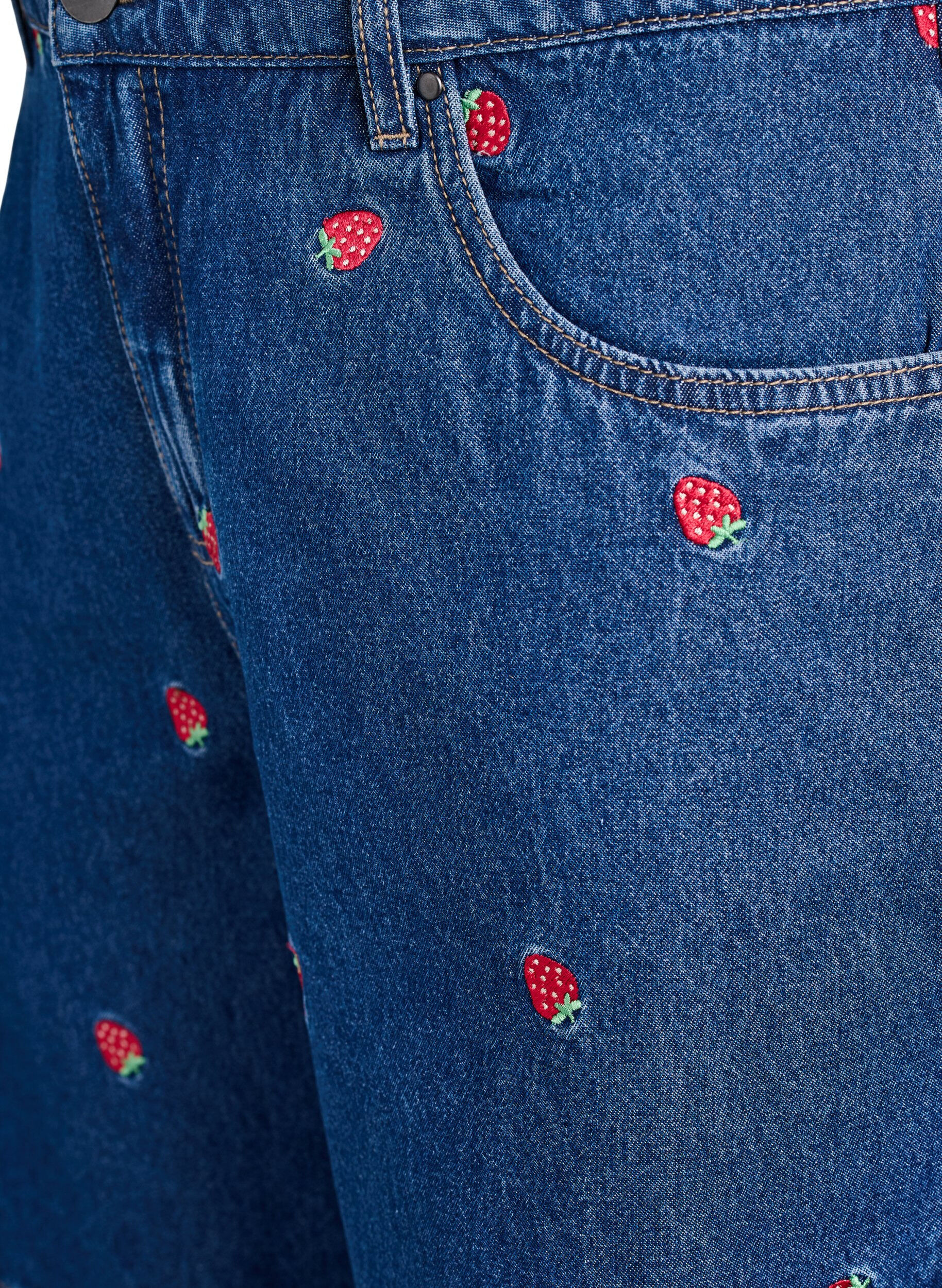 Zizzi Dongerishorts med broderte jordb&aelig;r, Bl&aring;, Packshot image number 2