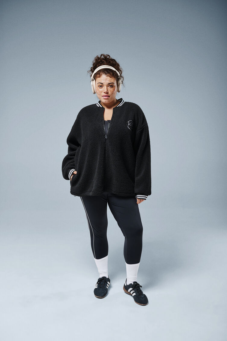 Teddyfleecejakke med stripete detaljer, , Model