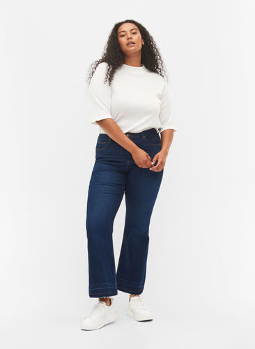 Ellen bootcut jeans med høyt liv, Dark blue, Model image number 0