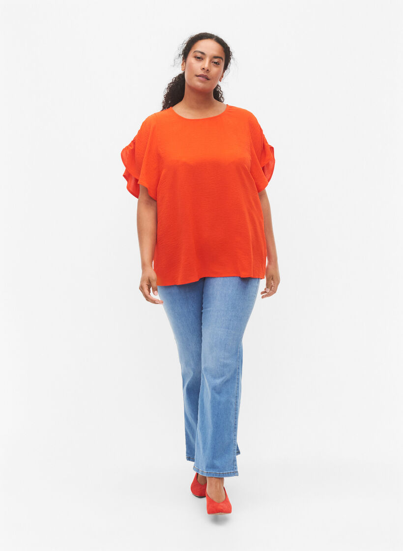 Kortermet bluse med rynke-detaljer, Orange.com, Model image number 3