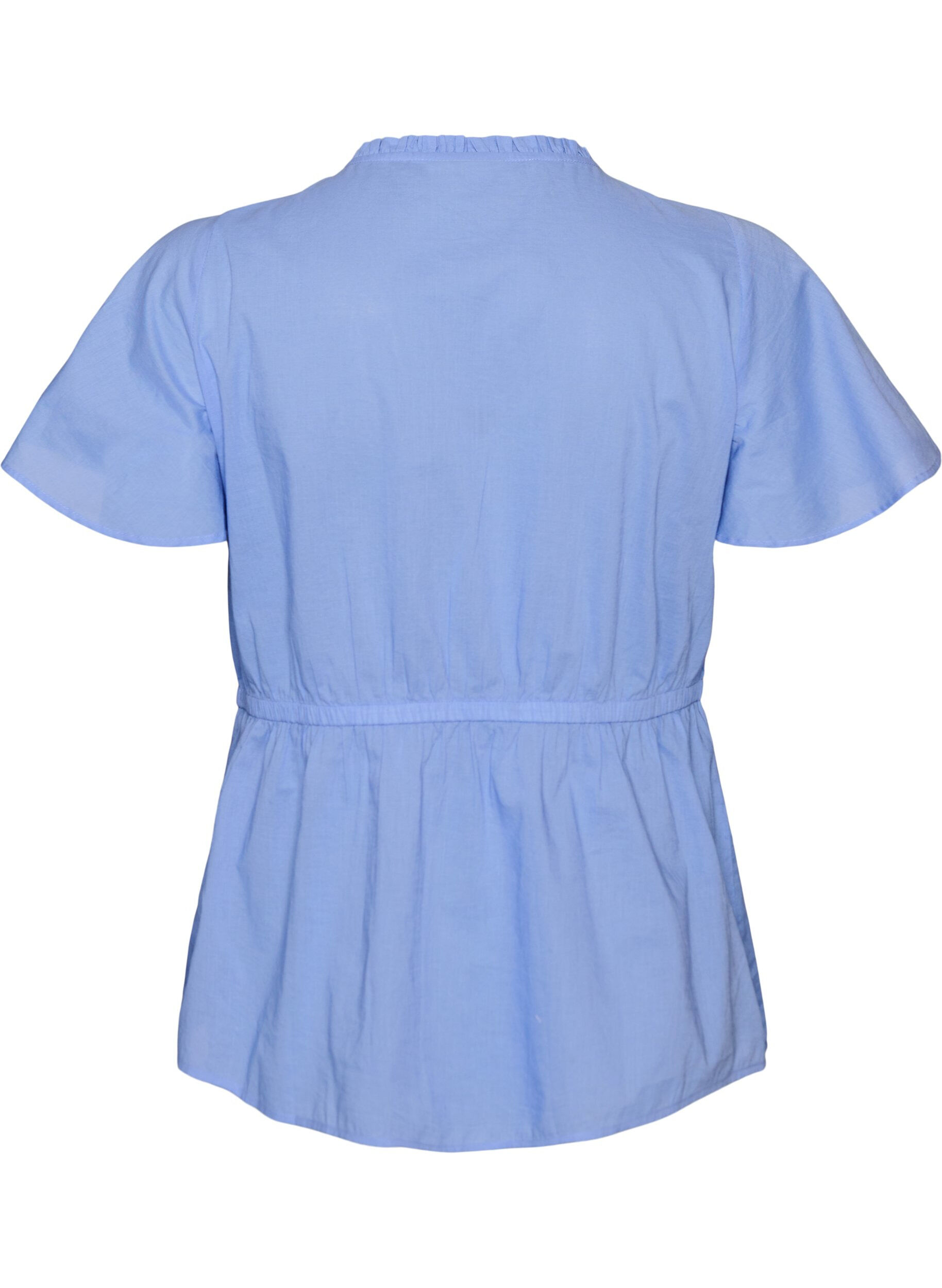 ZizziBluse i bomull med knytesnor og elastisk midje, Bl&aring;, Packshot image number 1