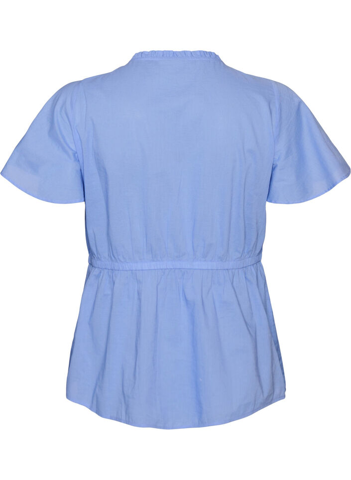 Bluse i bomull med knytesnor og elastisk midje, Bl&aring;, Packshot image number 1