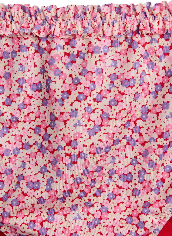 Blomstret tai bikini truse med rynket kant, Rosa, Packshot image number 2