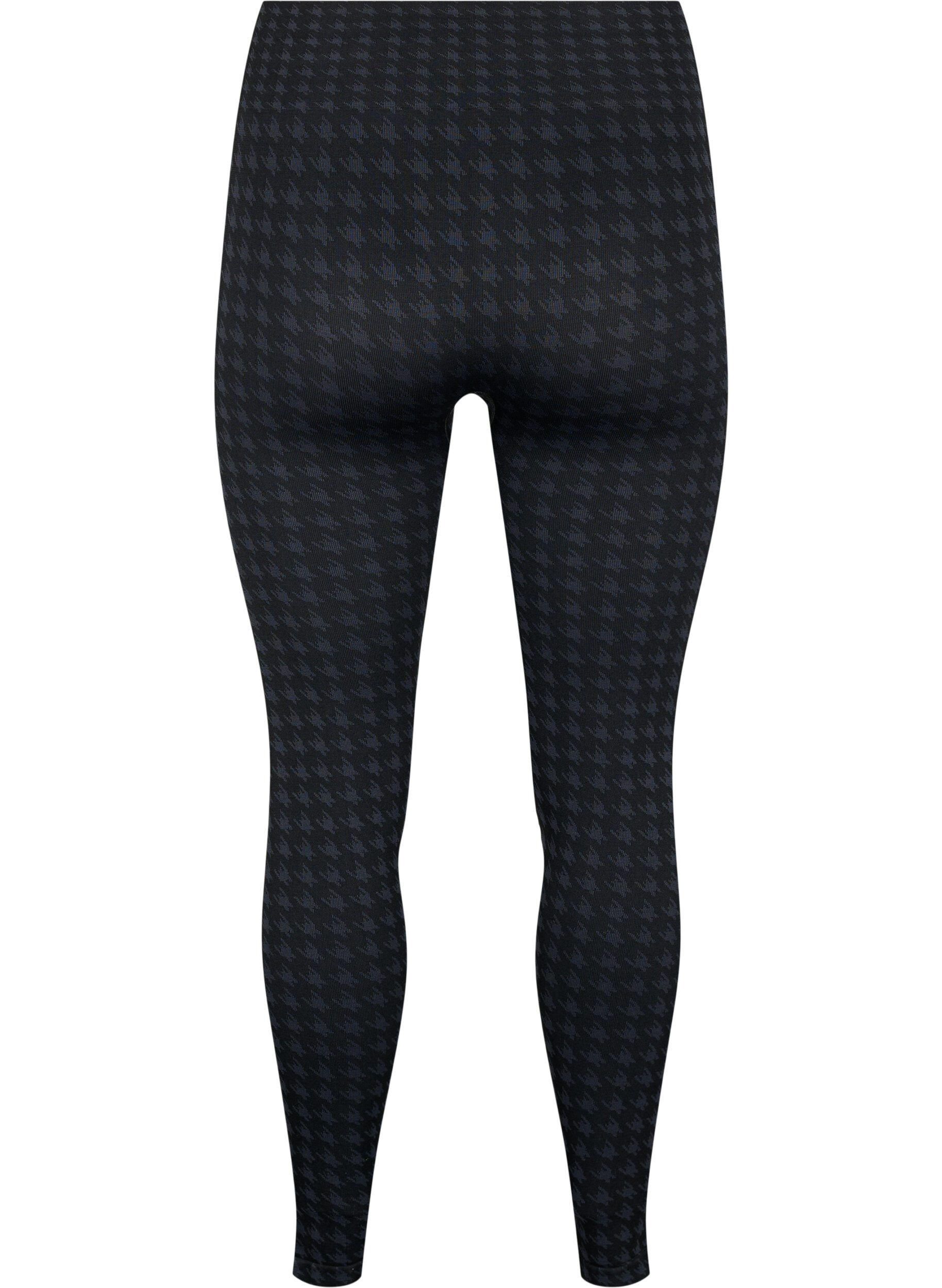 Zizzi S&oslash;ml&oslash;s leggings i houndstooth m&oslash;nster, Black w. Dark Grey, Packshot image number 1